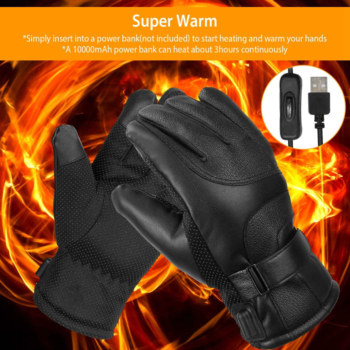 Electric Heated Touchscreen Thermal Gloves Leather USB Plug