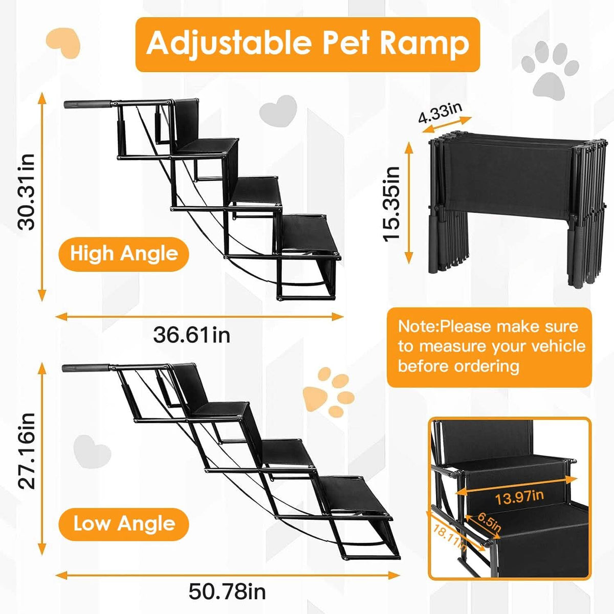 Foldable Dog Ramp 4 Step Collapsible Non Slip Stairs