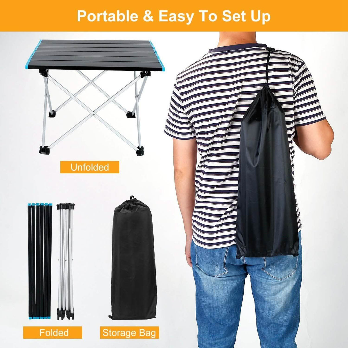 Folding Camping Table Aluminum Alloy Collapsible with Carry Bag