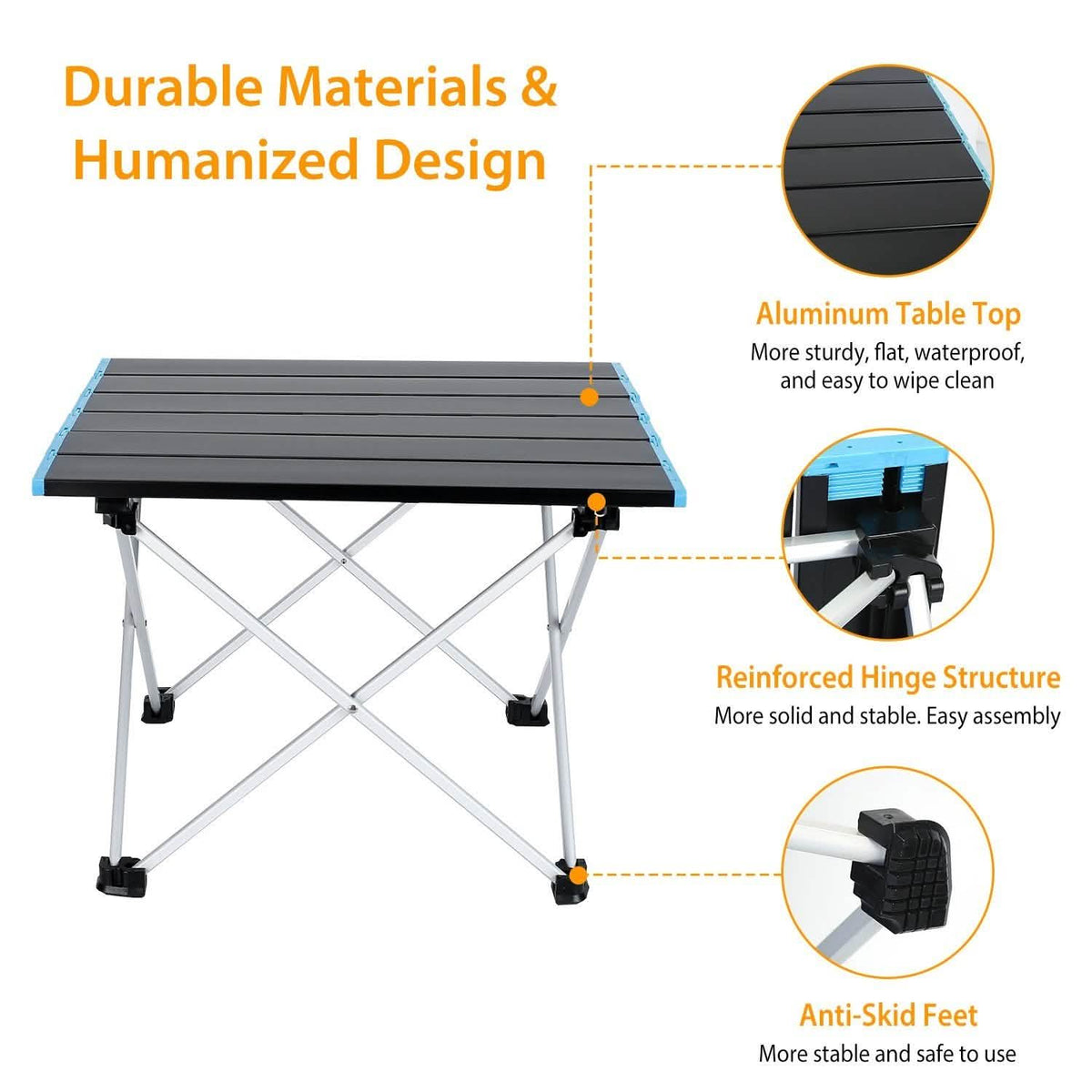 Folding Camping Table Aluminum Alloy Collapsible with Carry Bag