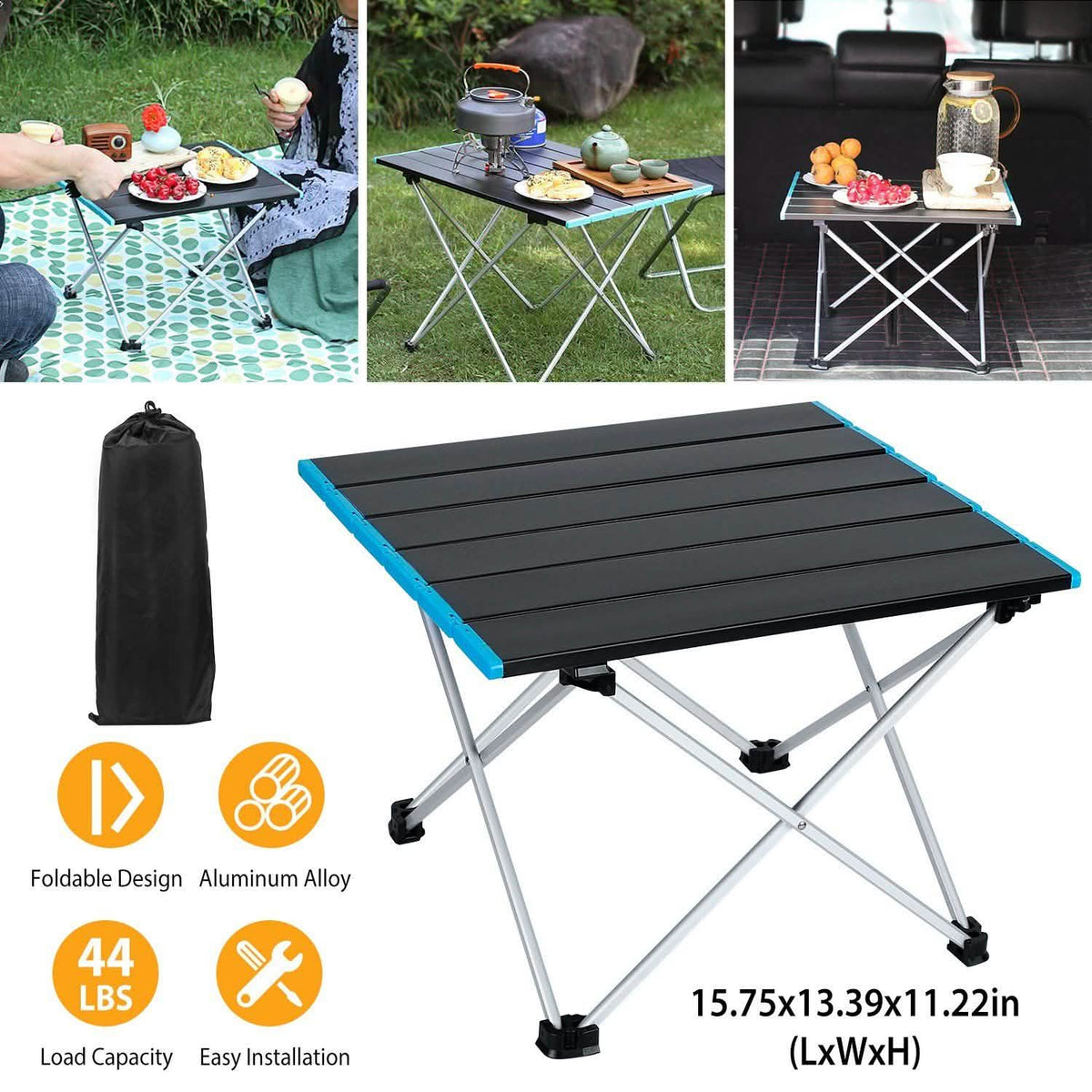 Folding Camping Table Aluminum Alloy Collapsible with Carry Bag