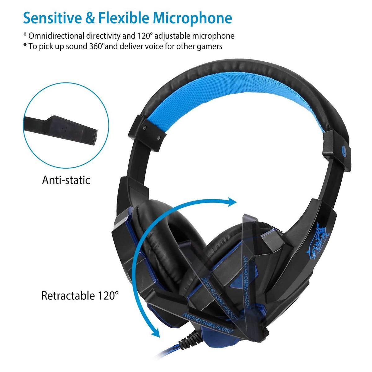 Gaming Headsets Stereo Bass Over Ear Headphones with LED Light Earmuff