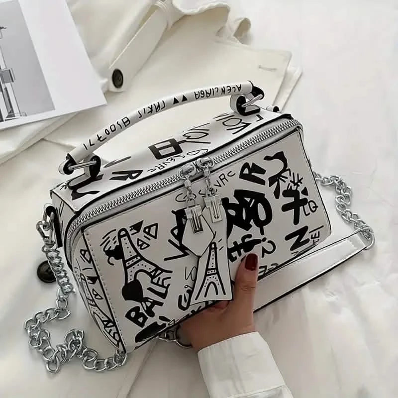 Graffiti Trendy Chain Crossbody Bag for Women