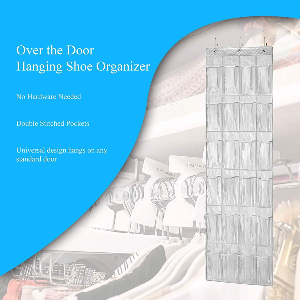 Halter Over the Door Hanging Shoe Organizer with 24 Pockets