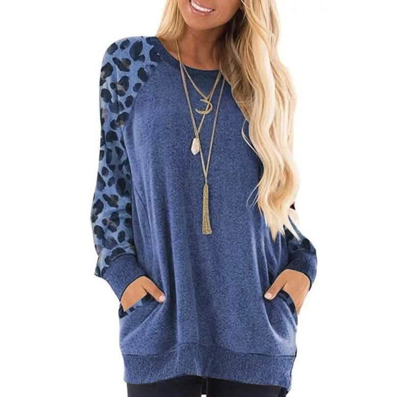Haute Edition Women's Ultra Soft Long Sleeve Pullover Sweatshirt Leopard Design