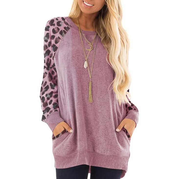 Haute Edition Women's Ultra Soft Long Sleeve Pullover Sweatshirt Leopard Design