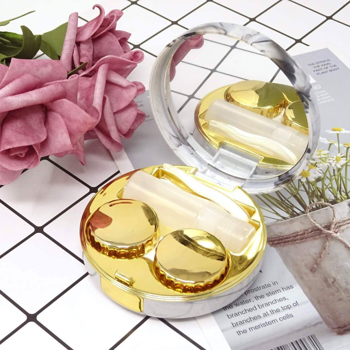 Honbay Fashion Marble Contact Lens Case with Mirror