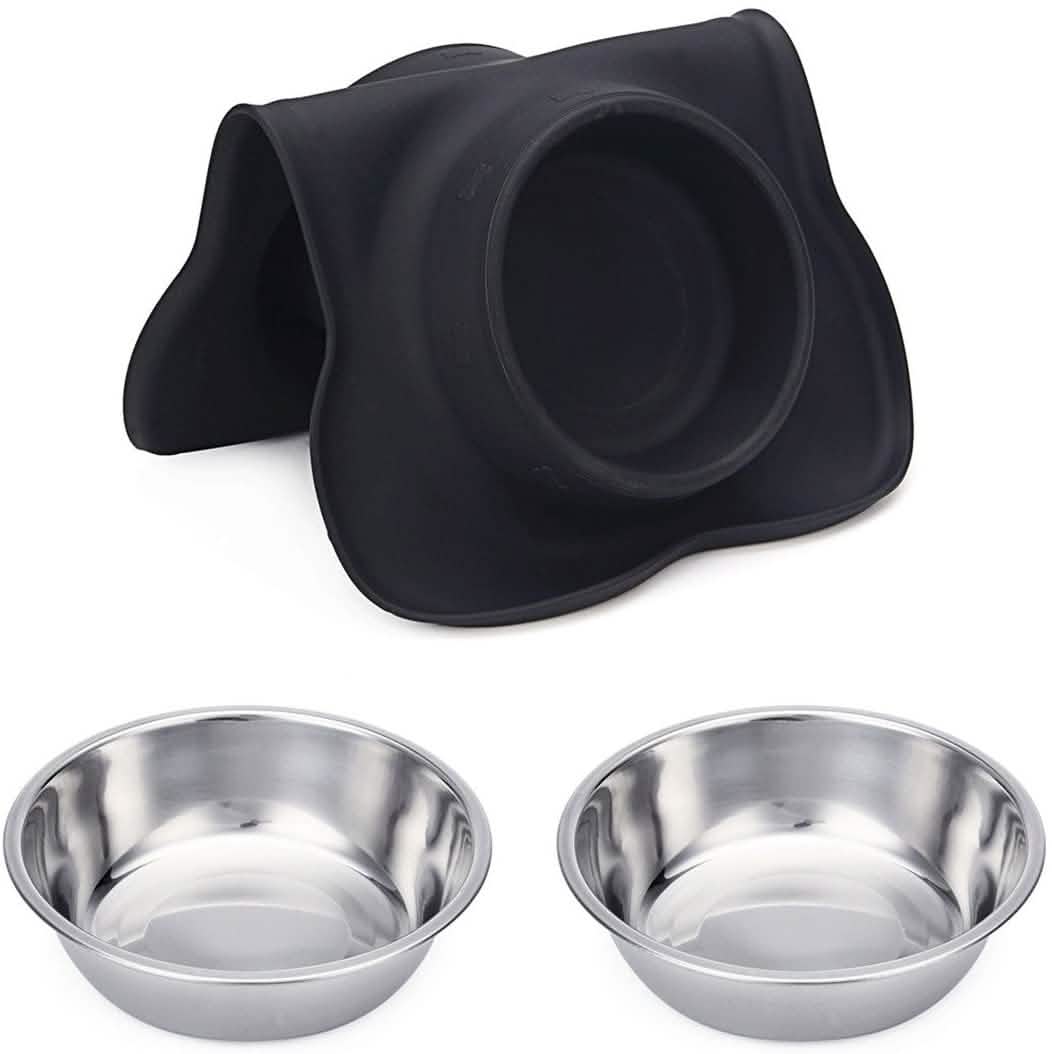 Hubulk 2 Stainless Steel Dog Bowl with No Spill Non-Skid Silicone Mat