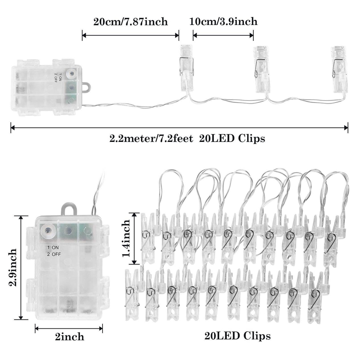 IMAGE 7ft 20 Photo Clips LED String Lights