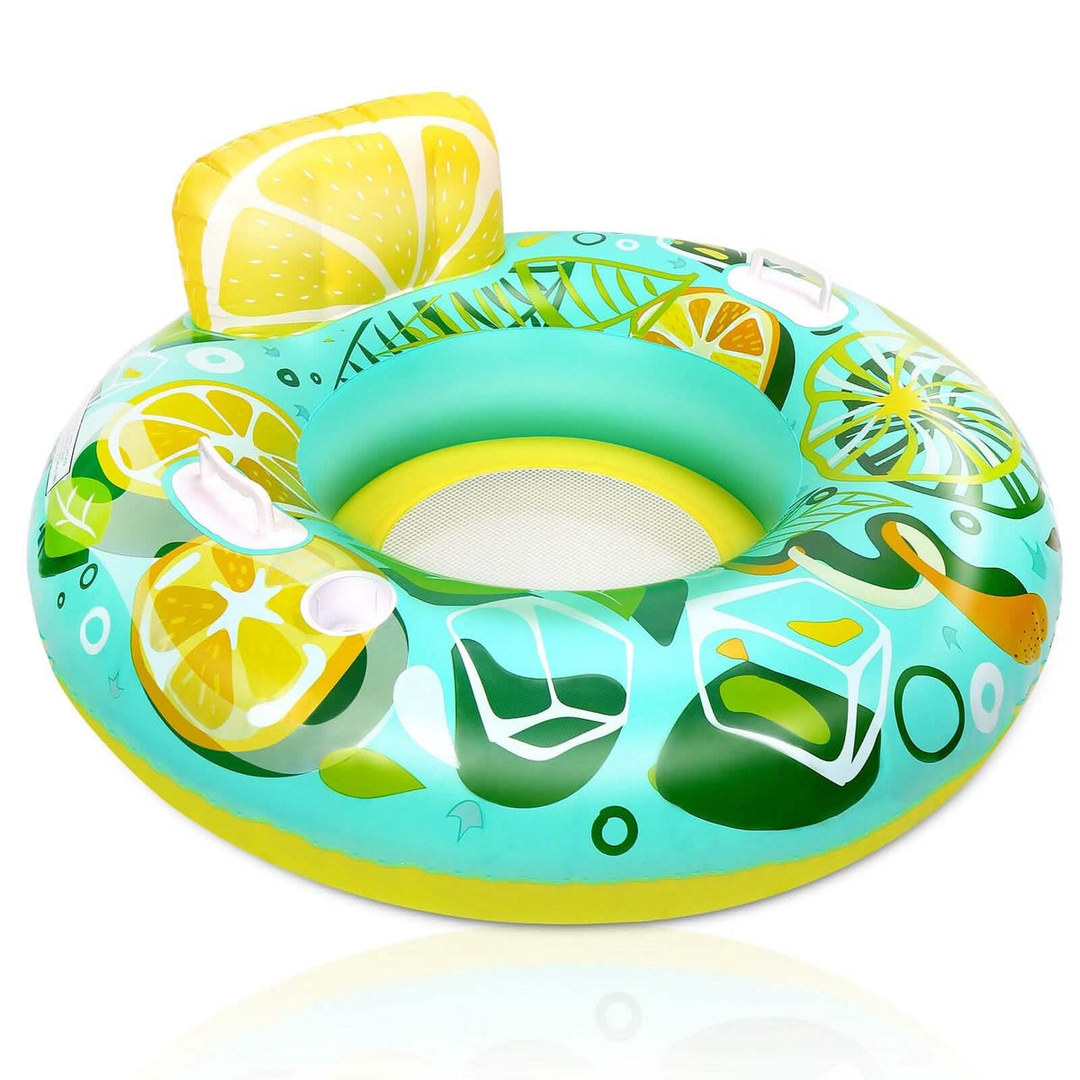 Inflatable Lounger Pool Float with Rubber Handle and Drink Holder