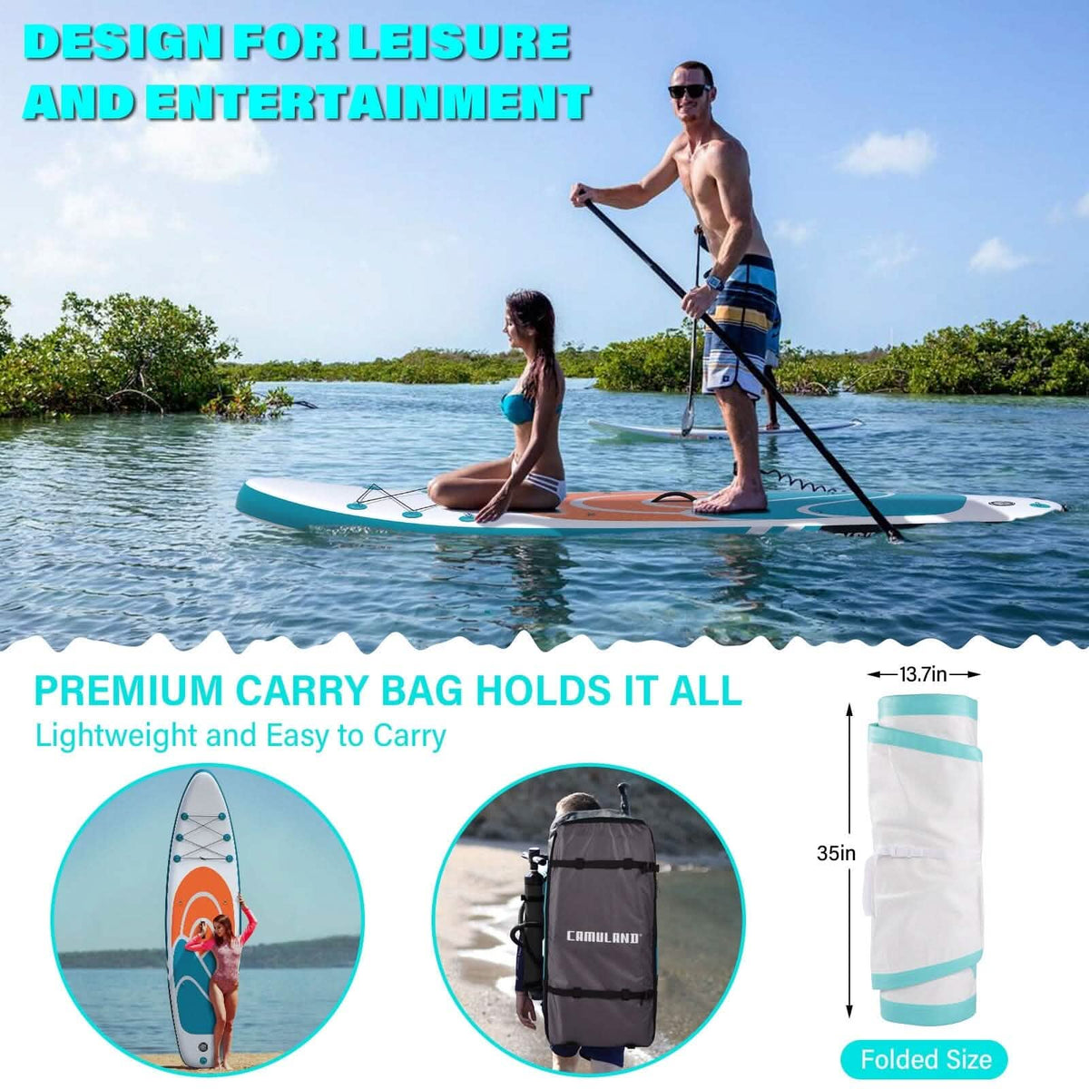 Inflatable Paddle Board Stand up Adults with Adjustable Paddle and Removable Fin Orange