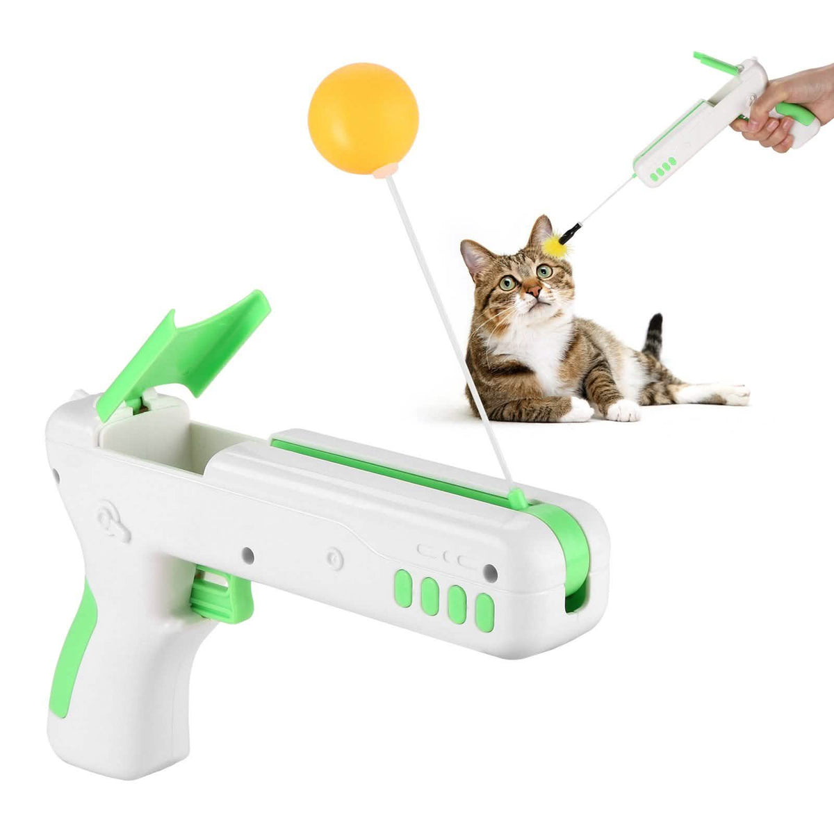 Interactive Cat Toy Gun Stick with Ball and Feather