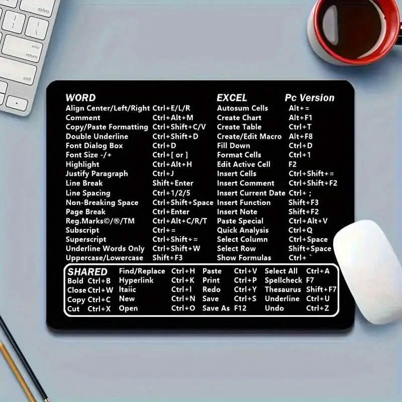Keyboard Shortcuts Mouse Pad for Microsoft Word and Excel (PC Windows)