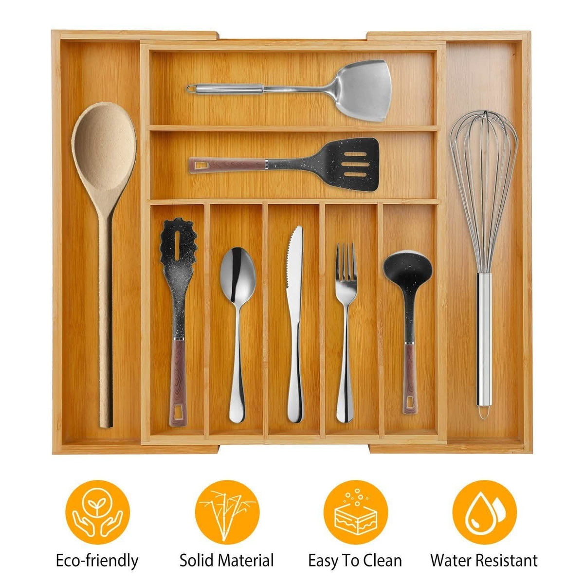 Kitchen Bamboo Expandable Cutlery Utensil Drawer Organizer