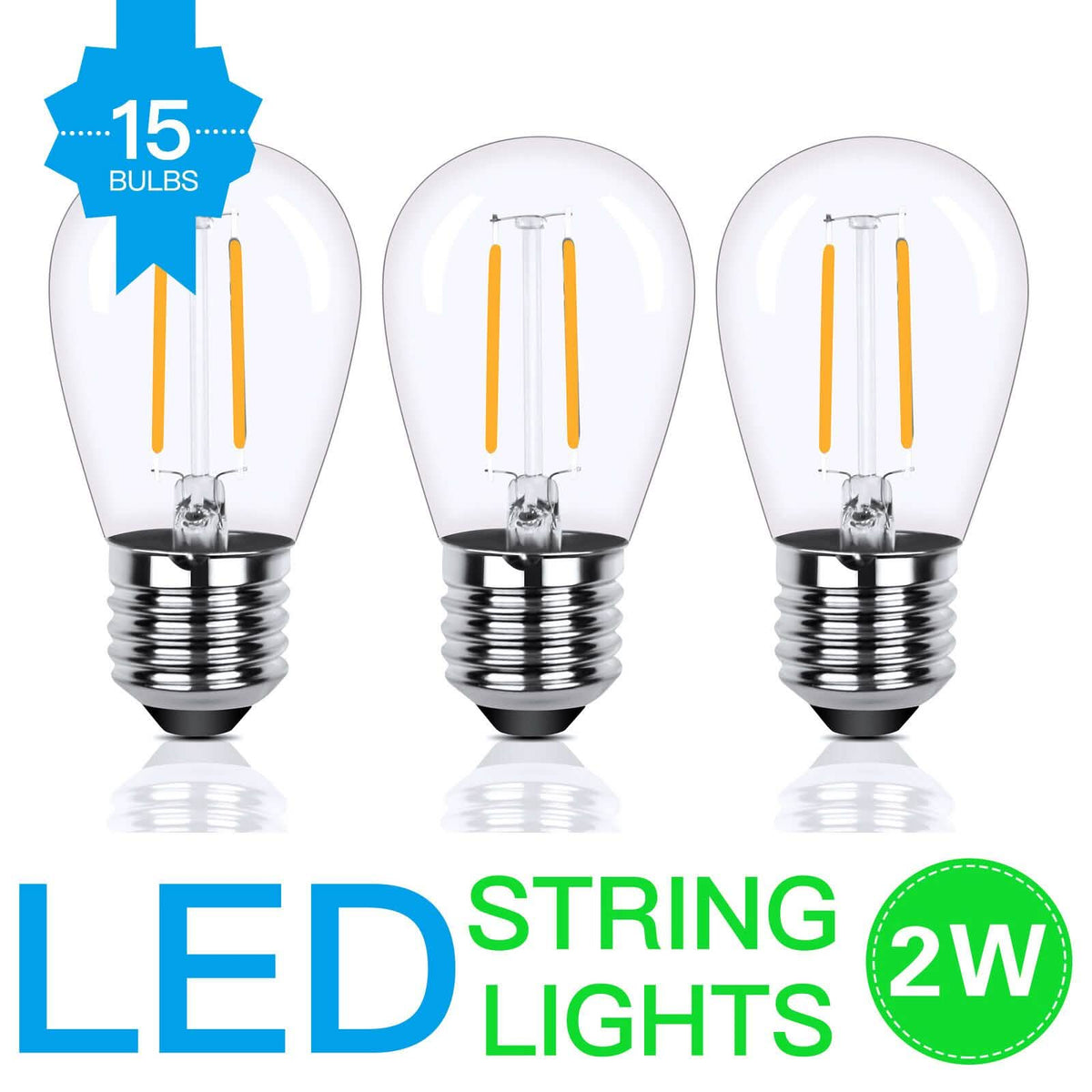 LED 15x S14 Bulbs Globe String Lights Commercial Grade Patio Outdoor Garden