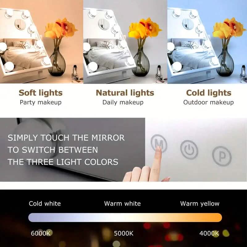 Makeup Mirror with 9 Bulbs, Adjustable Brightness and Smart Touch Control