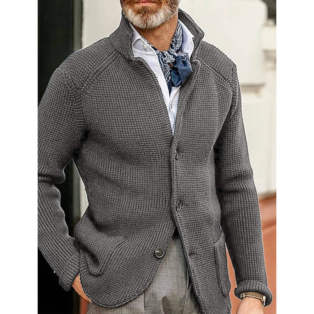 Men's Cardigan Solid Color Sweater