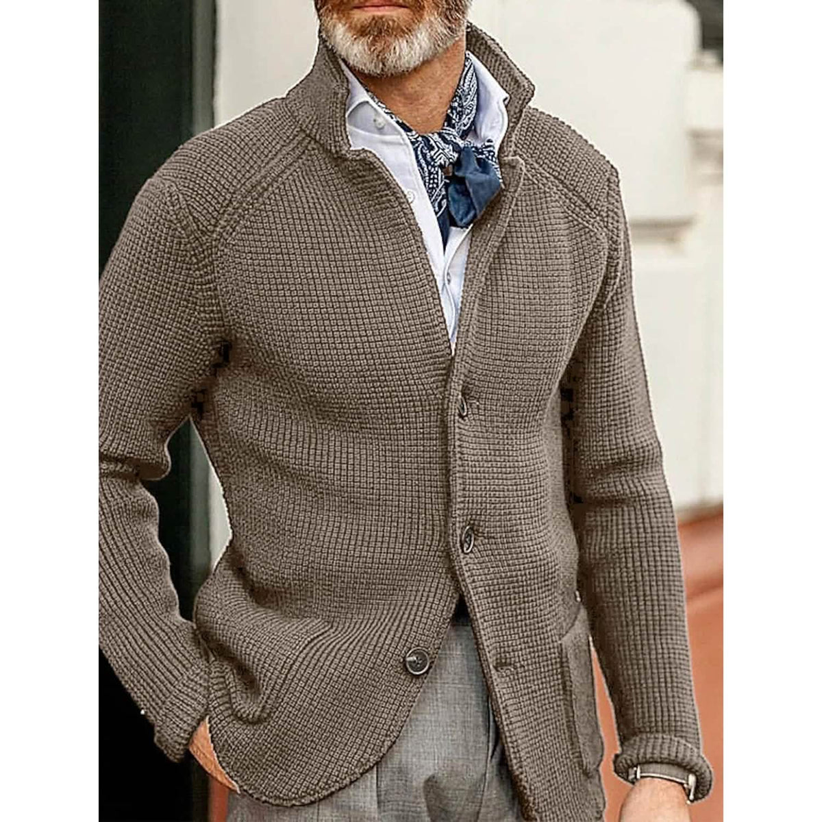 Men's Cardigan Solid Color Sweater