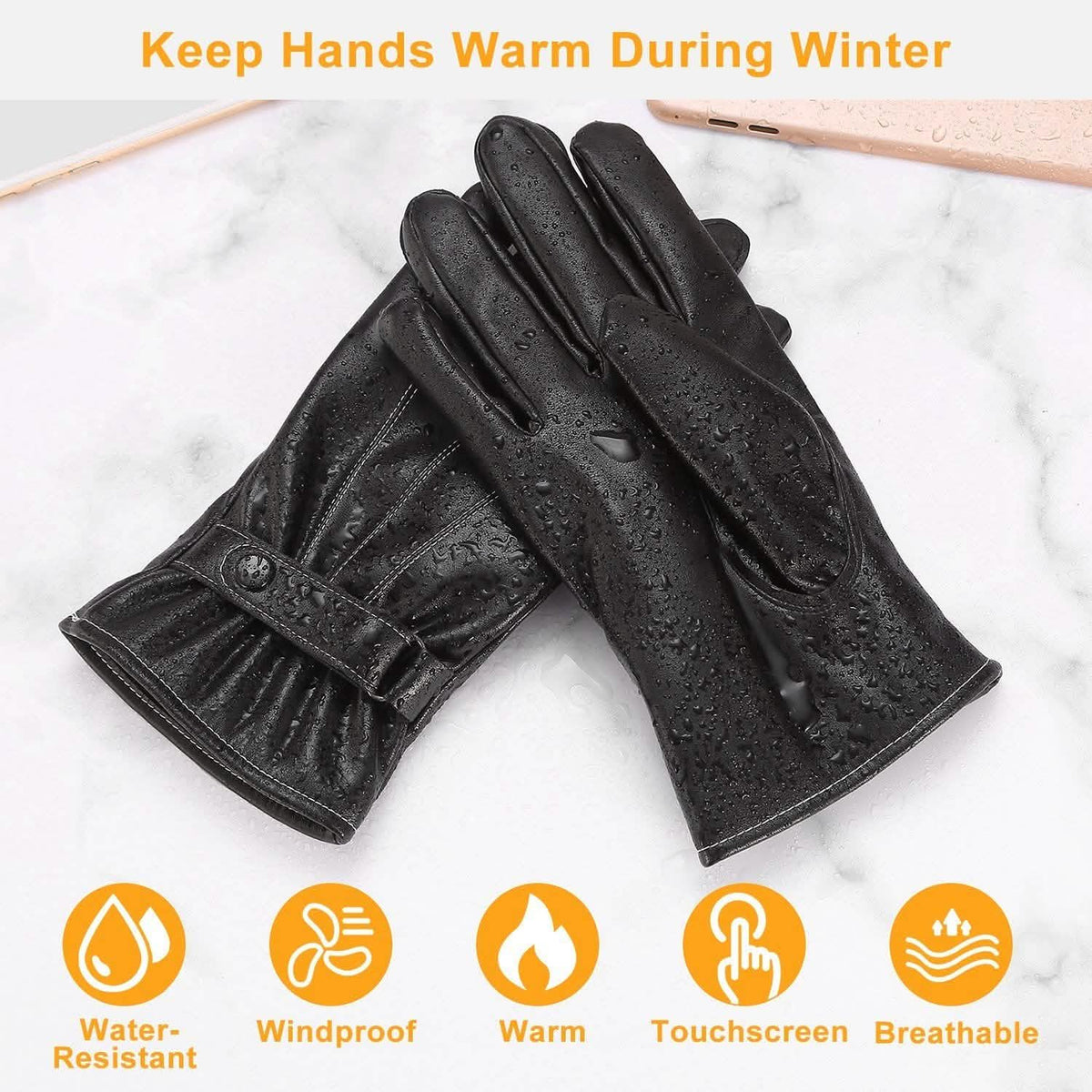 Men's Leather Winter Gloves Touchscreen