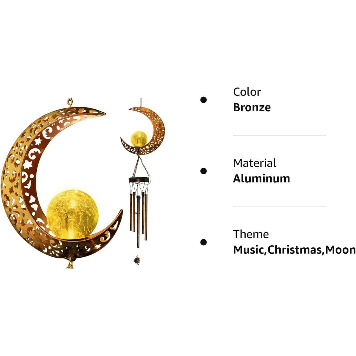 Moon Crackle Glass Ball Wind Chimes Solar Wind Chimes
