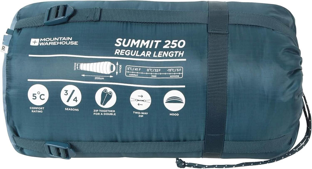 Mountain Warehouse Summit 250 Winter Sleeping Bag - Mummy Shape (Regular Length)