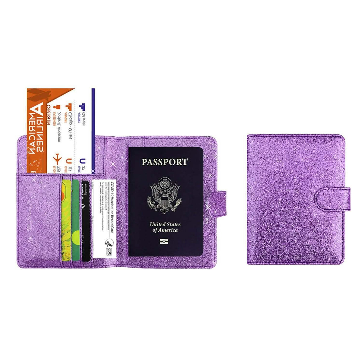 Multi Function Glitter Bling RFID Passport Organizer With CDC Vaccination Card Holder