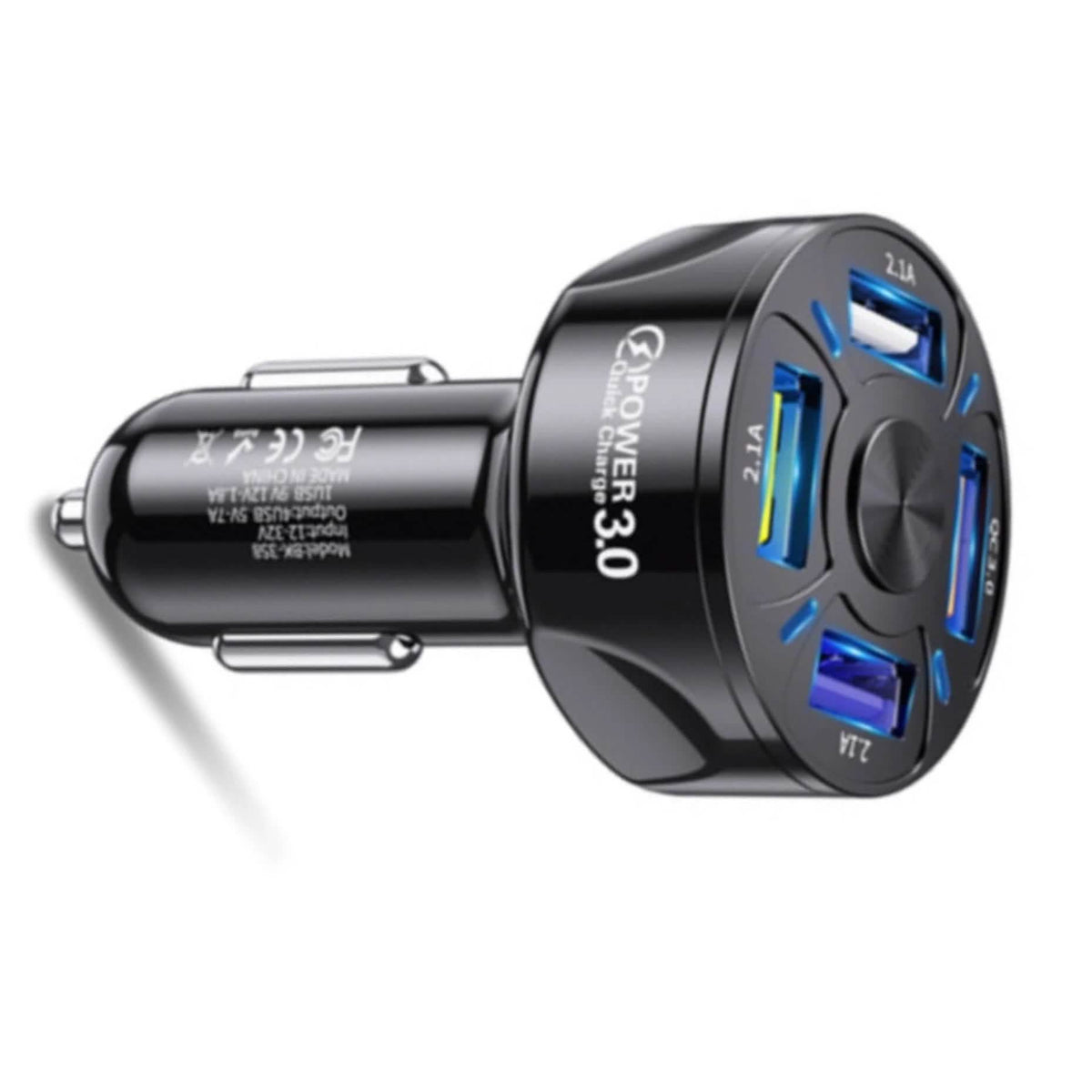 PBG 4 Port LED Car Charger and 6Ft. Lightning Cable Combo
