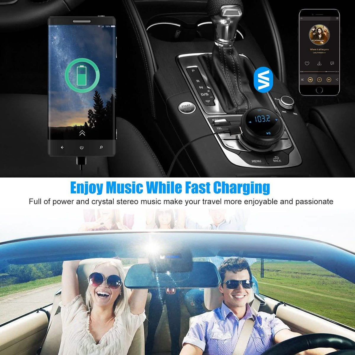 Quick Charge 3.0 Car Charger Wireless 4.2 FM Transmitter 23W 3A Dual USB