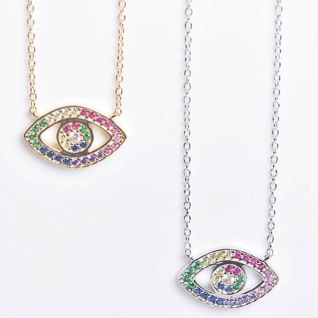 Rainbow CZ Eye Necklace