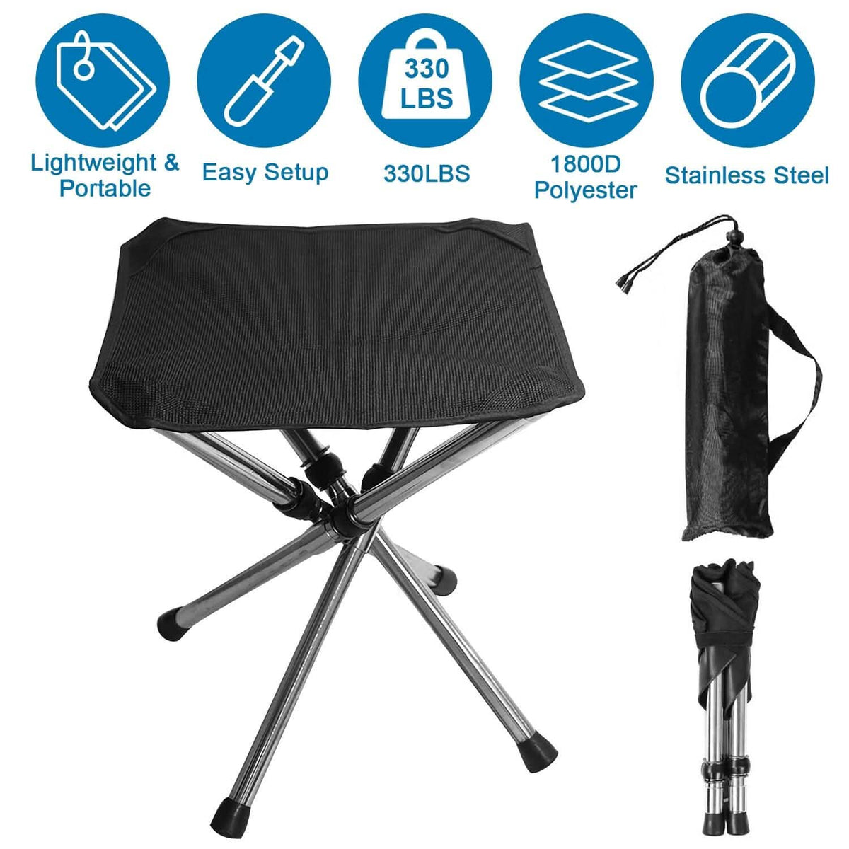 Retractable Portable Folding Chair Easy Set Up Backpacking Stool