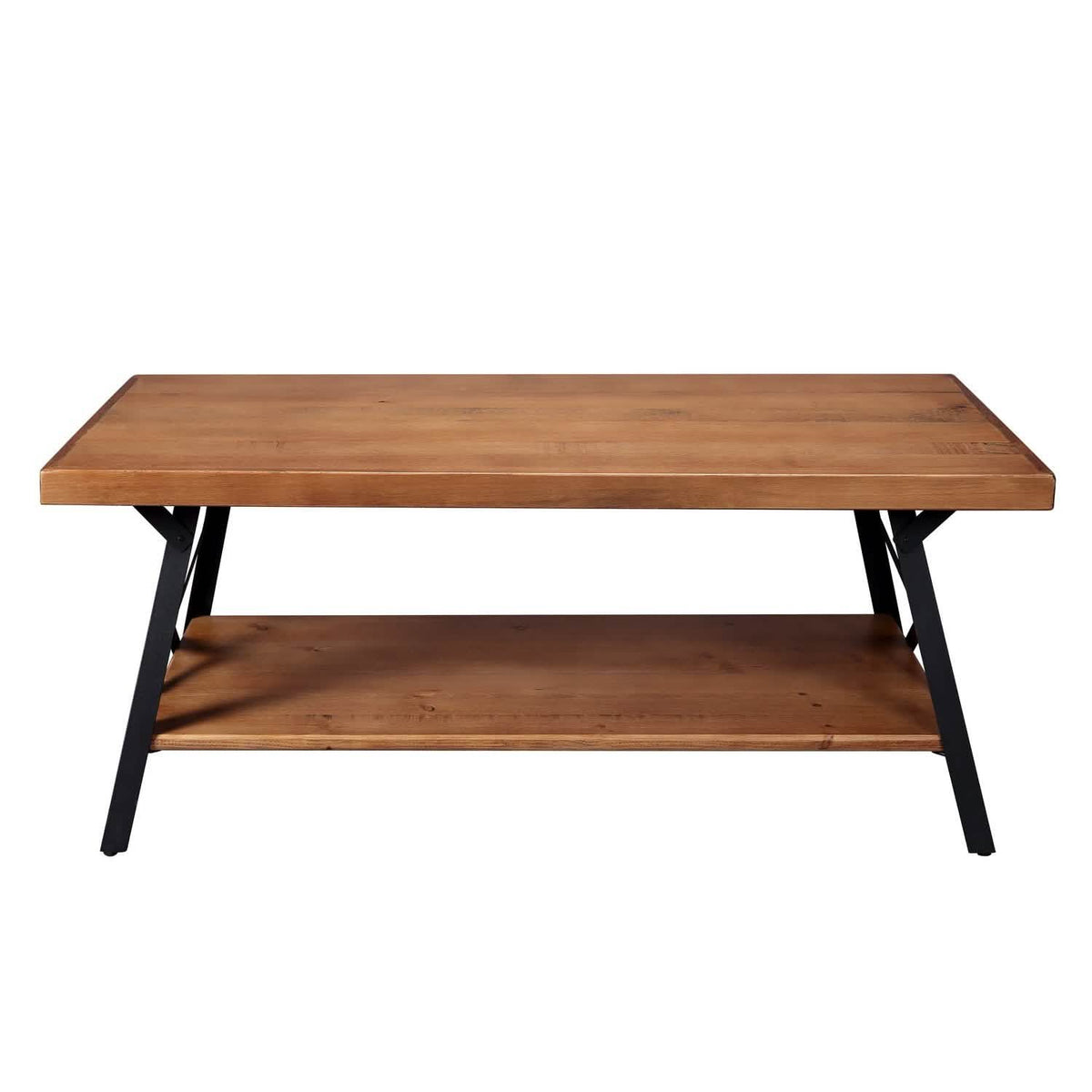 Rustic Coffee Table with Storage & Metal Legs, Brown 43"