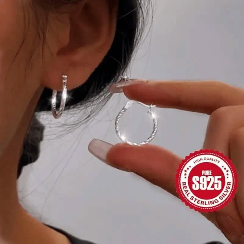 S925 Sterling Silver Geometric Twist Circle Hoop Earrings