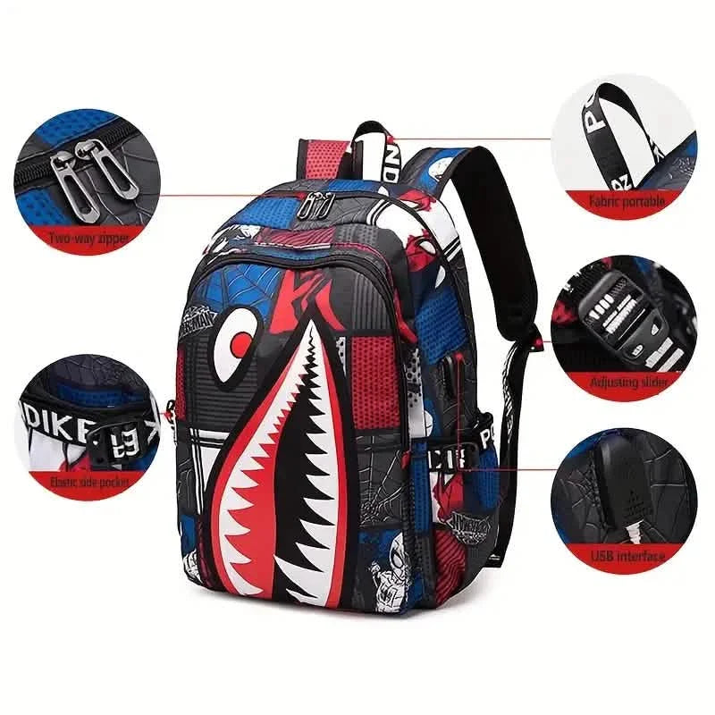 Patterned Shark Nylon Student Backpack