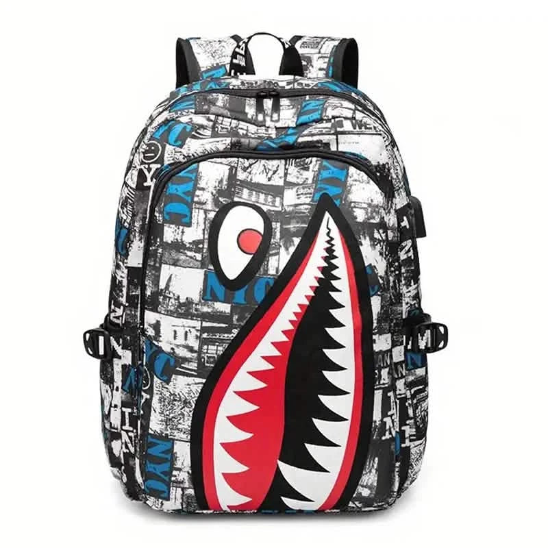 Patterned Shark Nylon Student Backpack