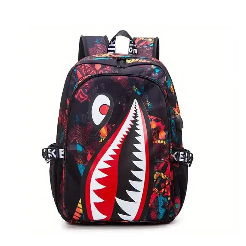 Patterned Shark Nylon Student Backpack