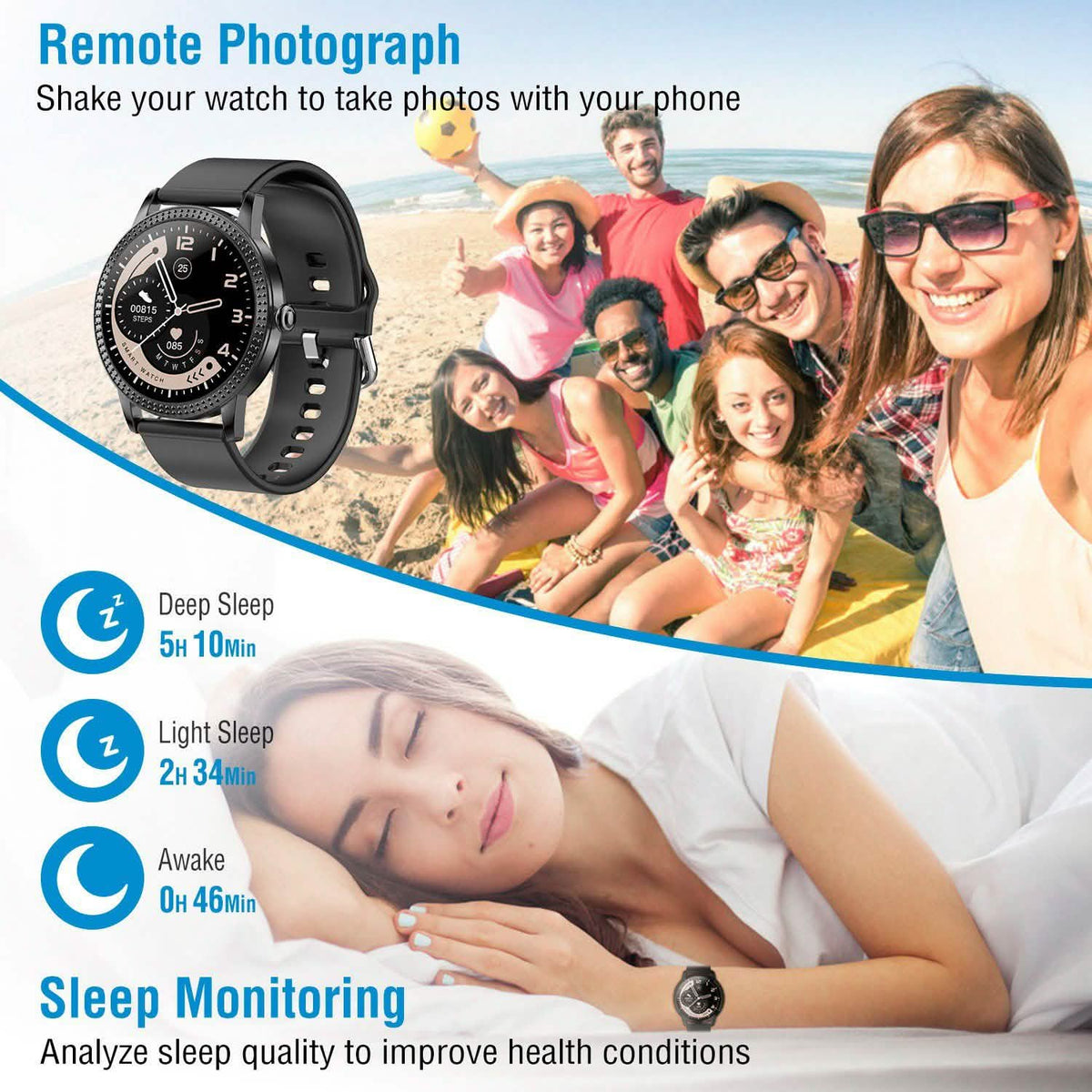 Smartwatch Fitness Tracker 1.08" Touch Screen