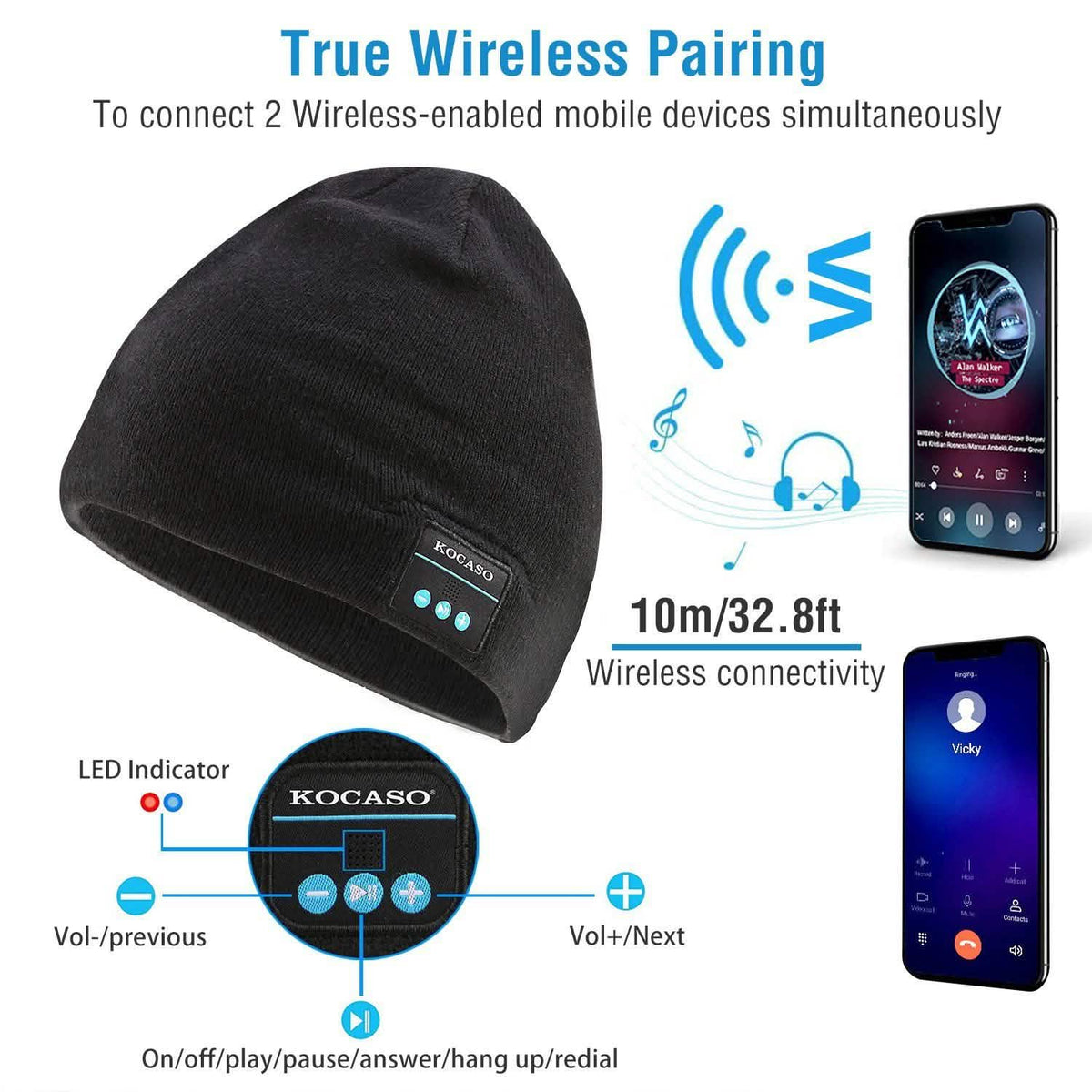 Soft Wireless Beanie Headphone Hat with V4.2 Noise Cancellation