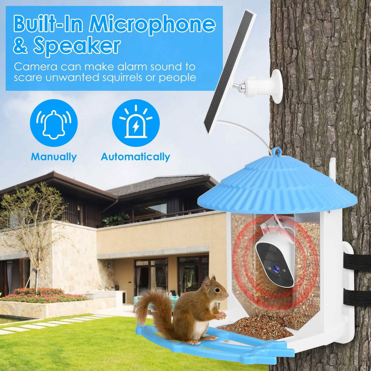 Solar Powered Smart Bird Feeder with PIR Motion AI Two-Way Audio
