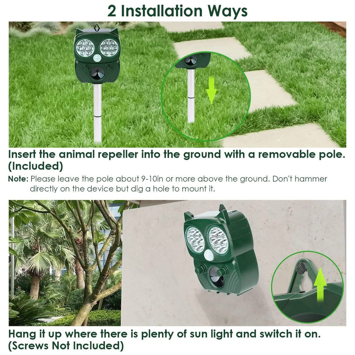 Solar Powered Ultrasonic Animal Repeller PIR Motion Sensor