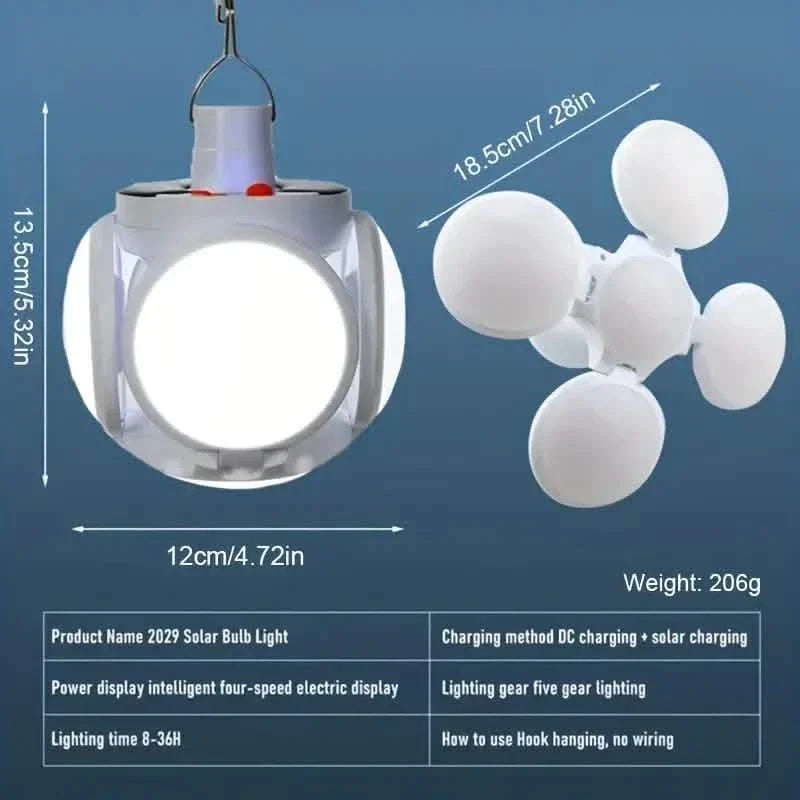Solar USB Rechargeable LED Bulb Lights With Power Display