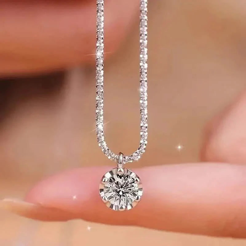 Sparkling Wave-Shaped Six-Claw Single Zirconia Pendant Necklace