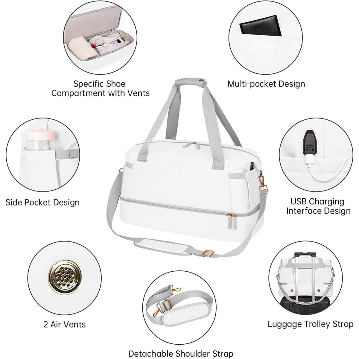 Sports Travel Duffel Bag with USB Charging Port