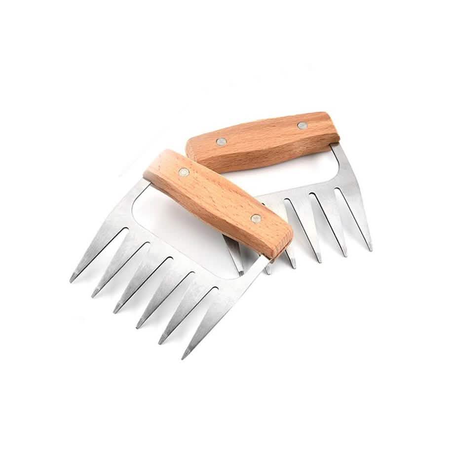 Stainless Steel Meat-Shredding Claws with Wooden Handle