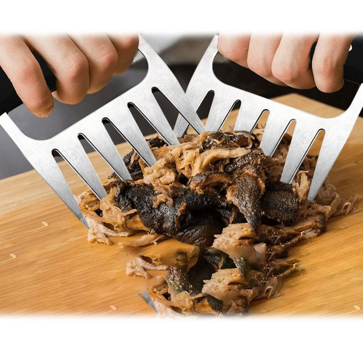 Stainless Steel Meat-Shredding Claws with Wooden Handle