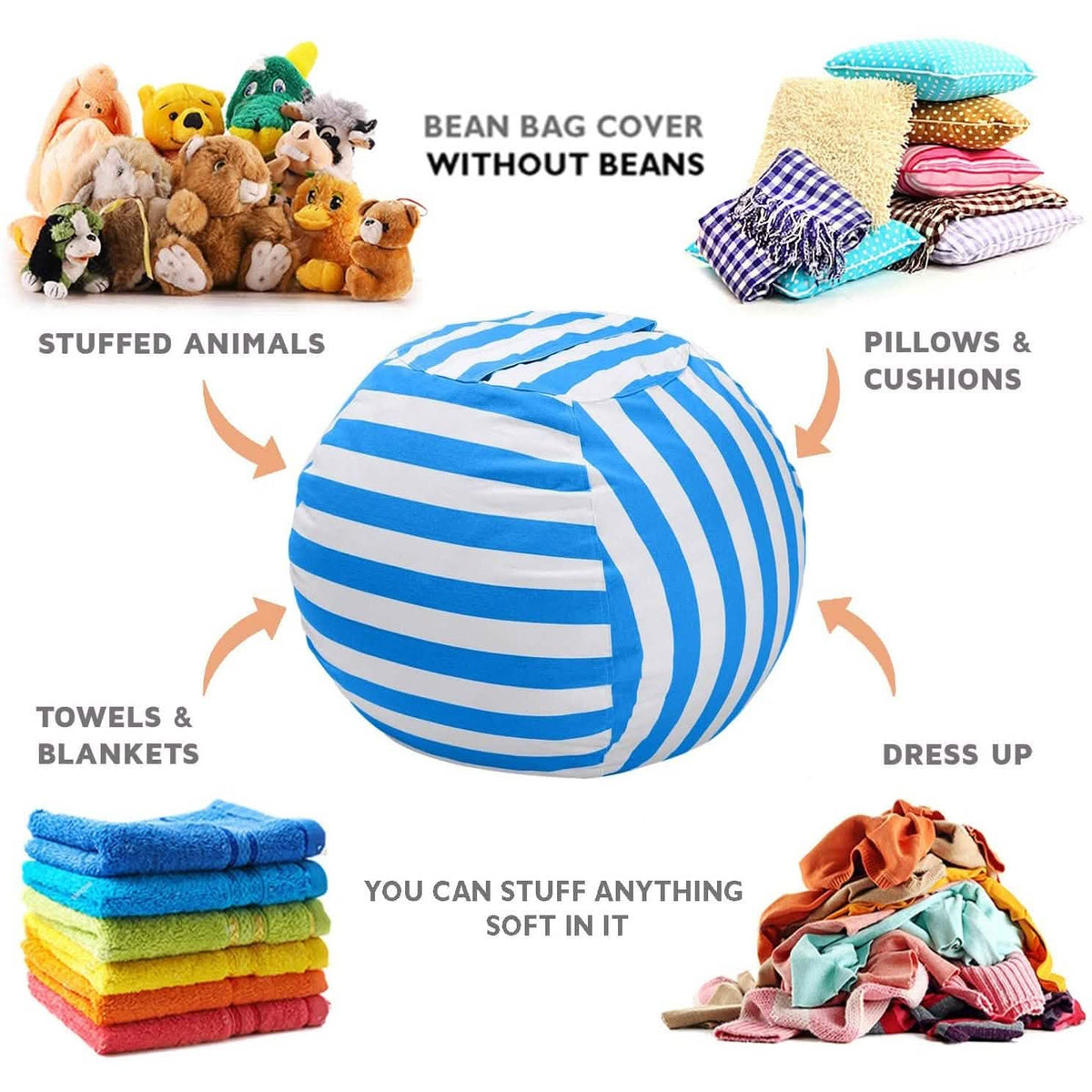 Stuffed Animal Storage Bean Bag Chair Cover
