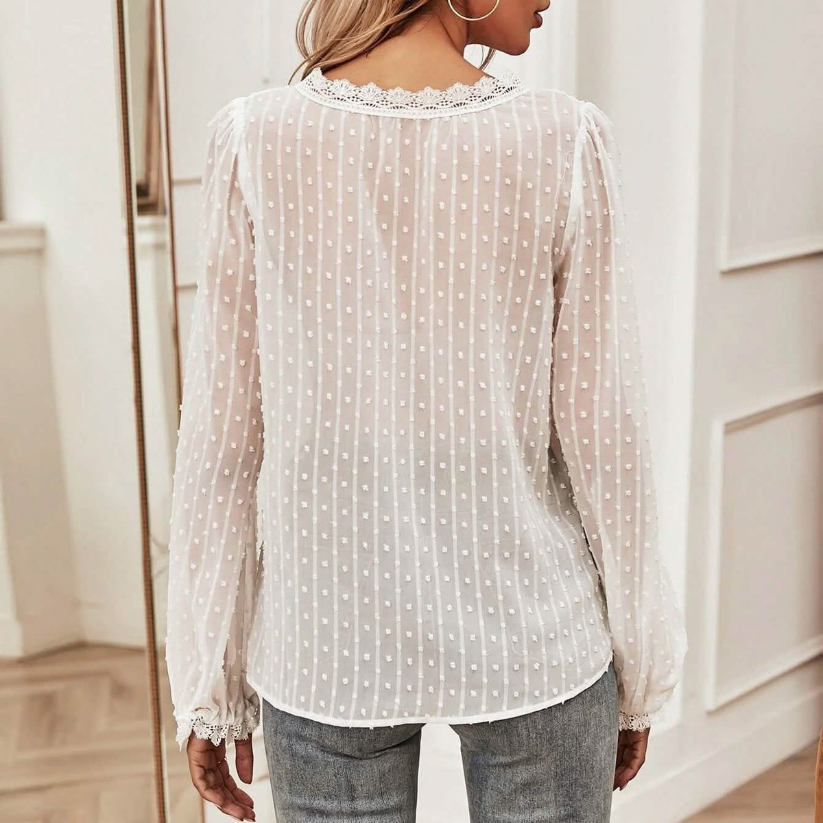 Swiss Dot Lace Panel Blouse