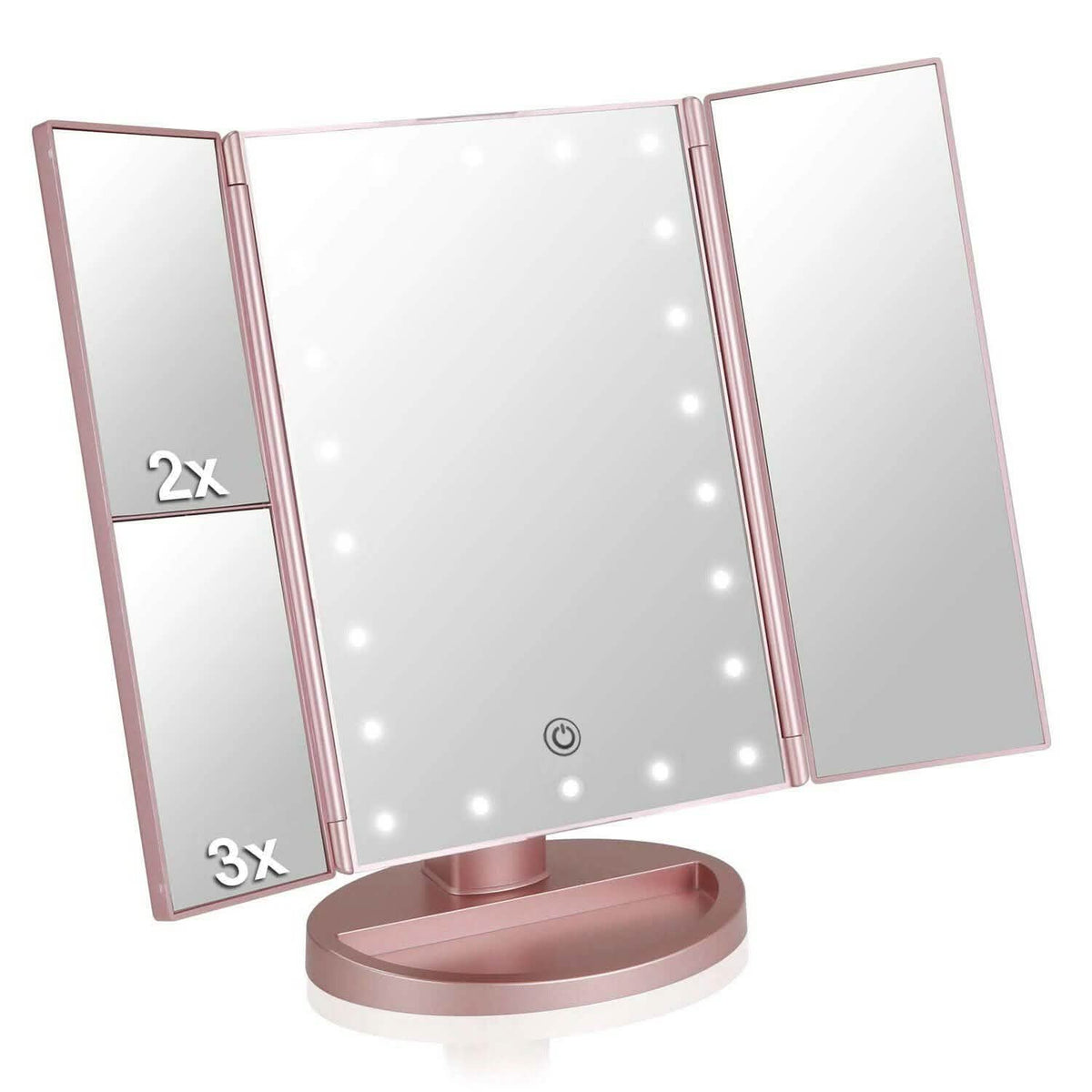 Tri-fold Vanity Makeup LED USB Touch Screen 10X Magnifing Mirror