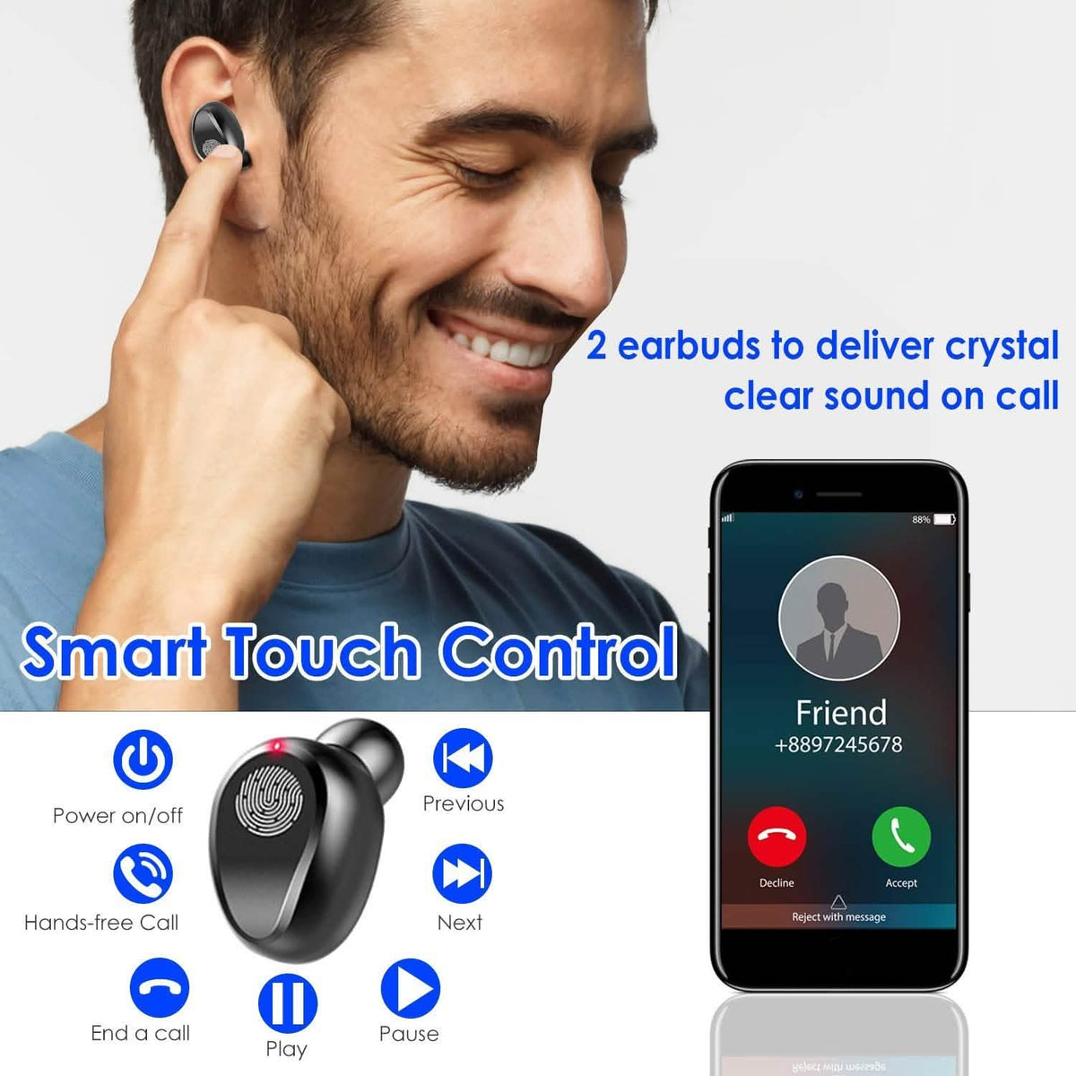 True Wireless V5.0 Earbuds with LED Display Magnetic Charging Dock