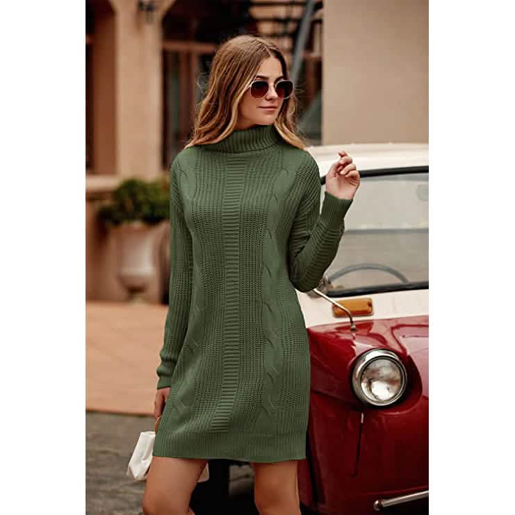 Turtleneck Pullover Sweaters Casual Long Sleeve Plain Winter Knit Sweater Dress