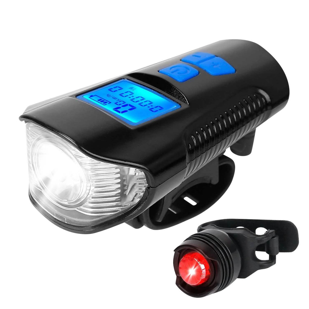 USB Rechargeable Bike Light Set with Speedometer and Odometer